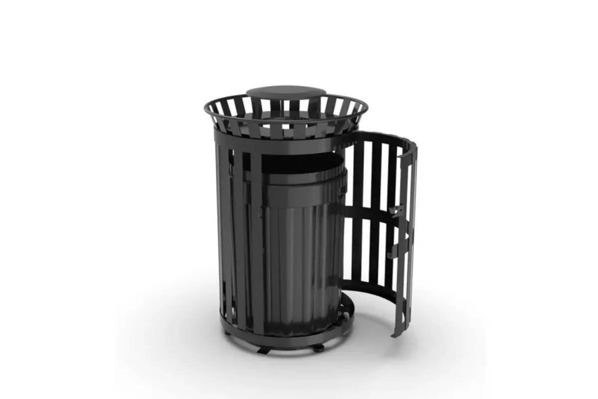 45 Gallon Slatted Steel Trash Can 1