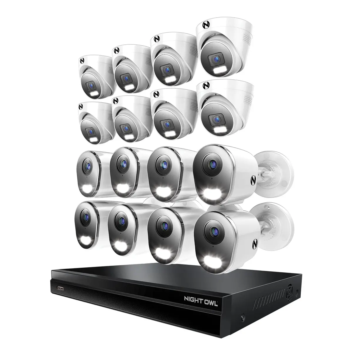 2-Way Audio 32 Channel 12Mp Nvr With 16Tb Hdd And 16 Wired Ip 4K Deterrence Cameras - 8 Bullet 8 Dome 1