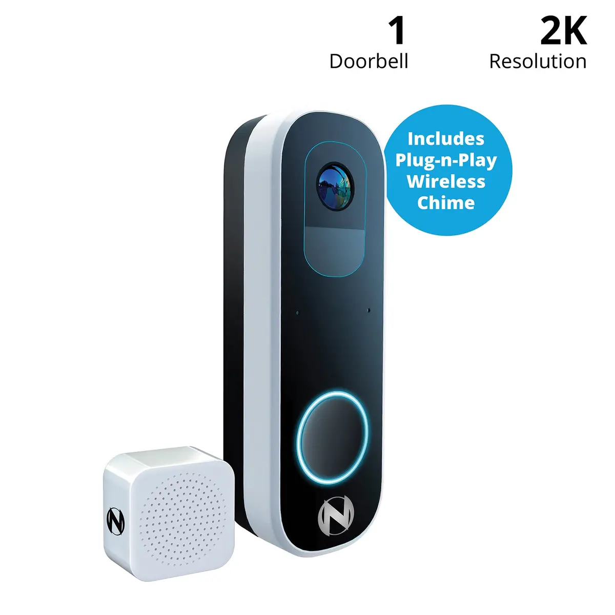 2K Wi-Fi Smart Dual-Powered Video Doorbell With Chime - Black 2