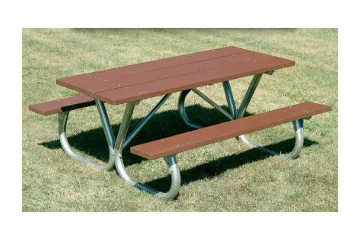 Extra Heavy Duty Redwood Stain Picnic Table With Bolt-Thru Frame 1