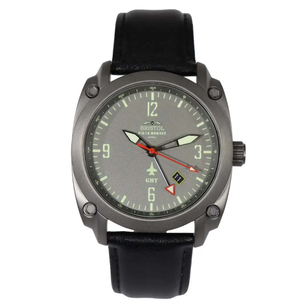 F-18 Hornet Tribute - Gun Metal Finish, Gray Dial, Black Leather Band 1