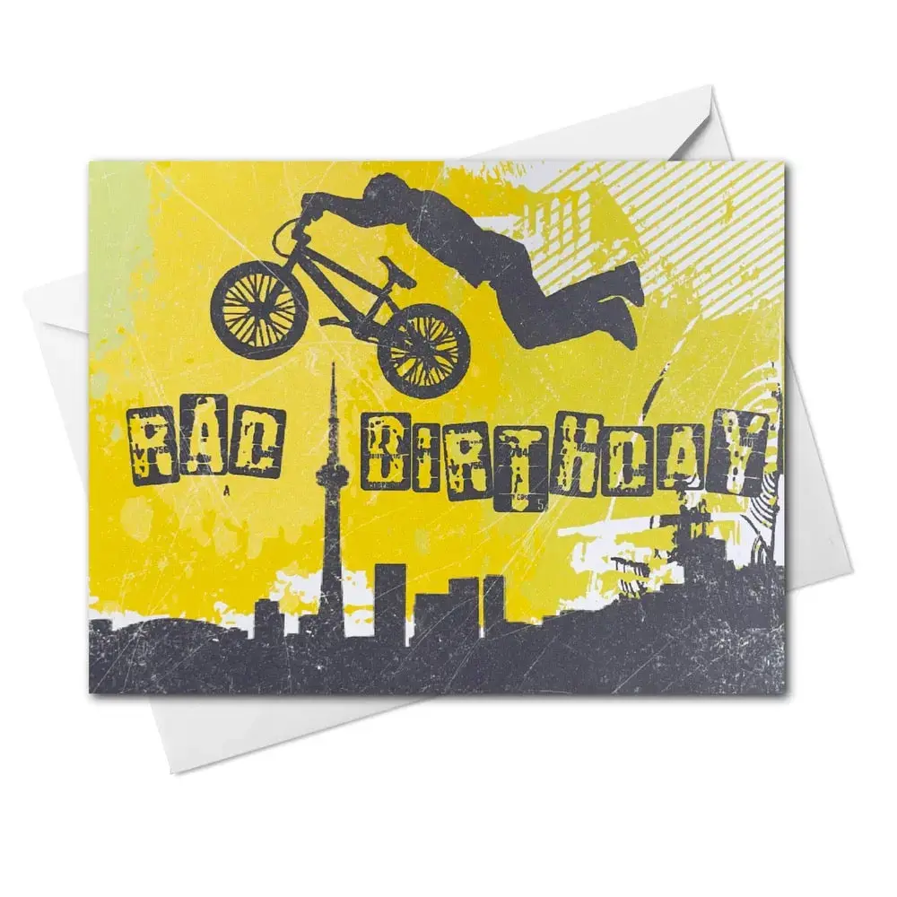Happy Birthday Bmx Toronto Skyline - Greeting Card Yellow 1