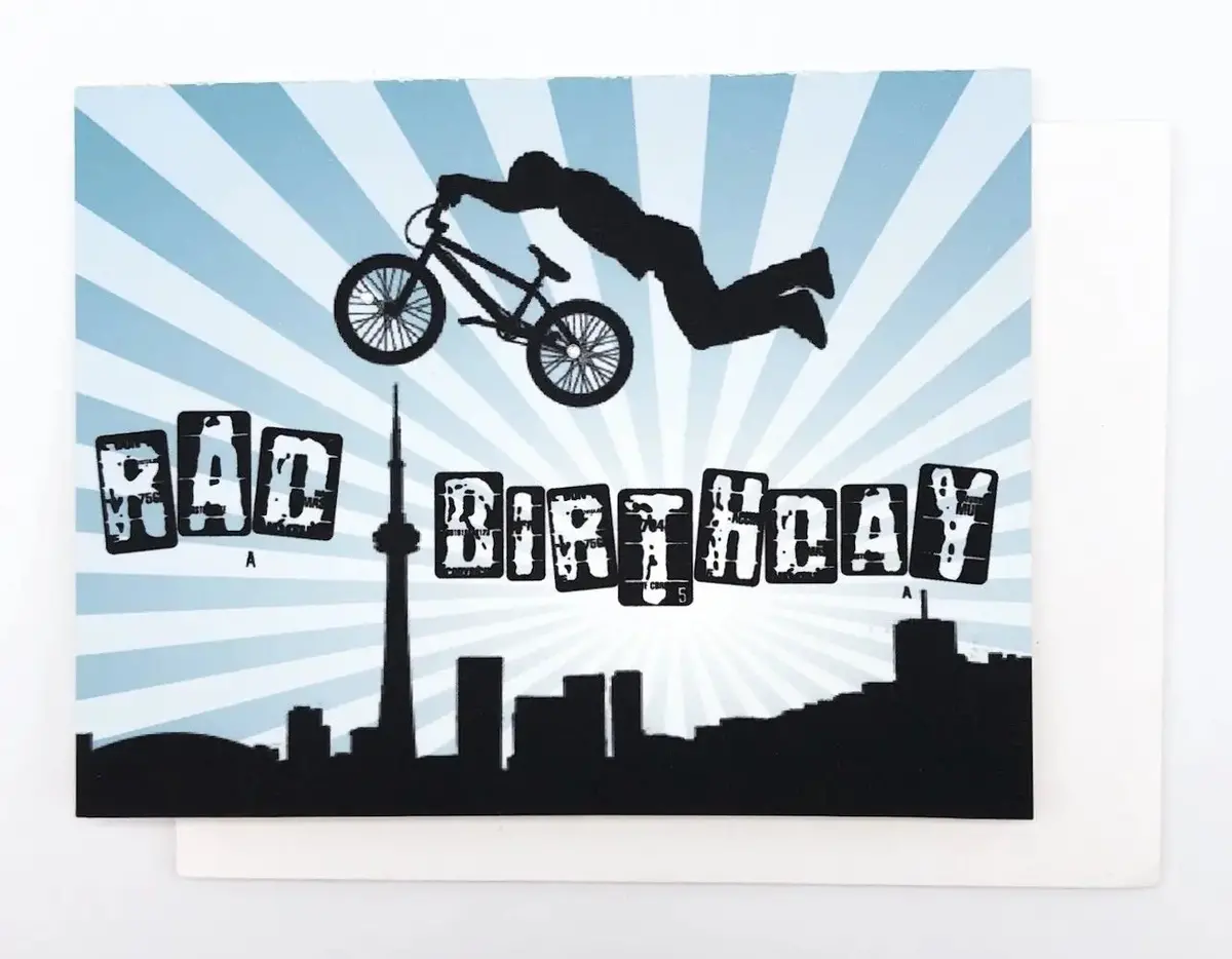 Happy Birthday Bmx Toronto Skyline - Greeting Card Blue 1
