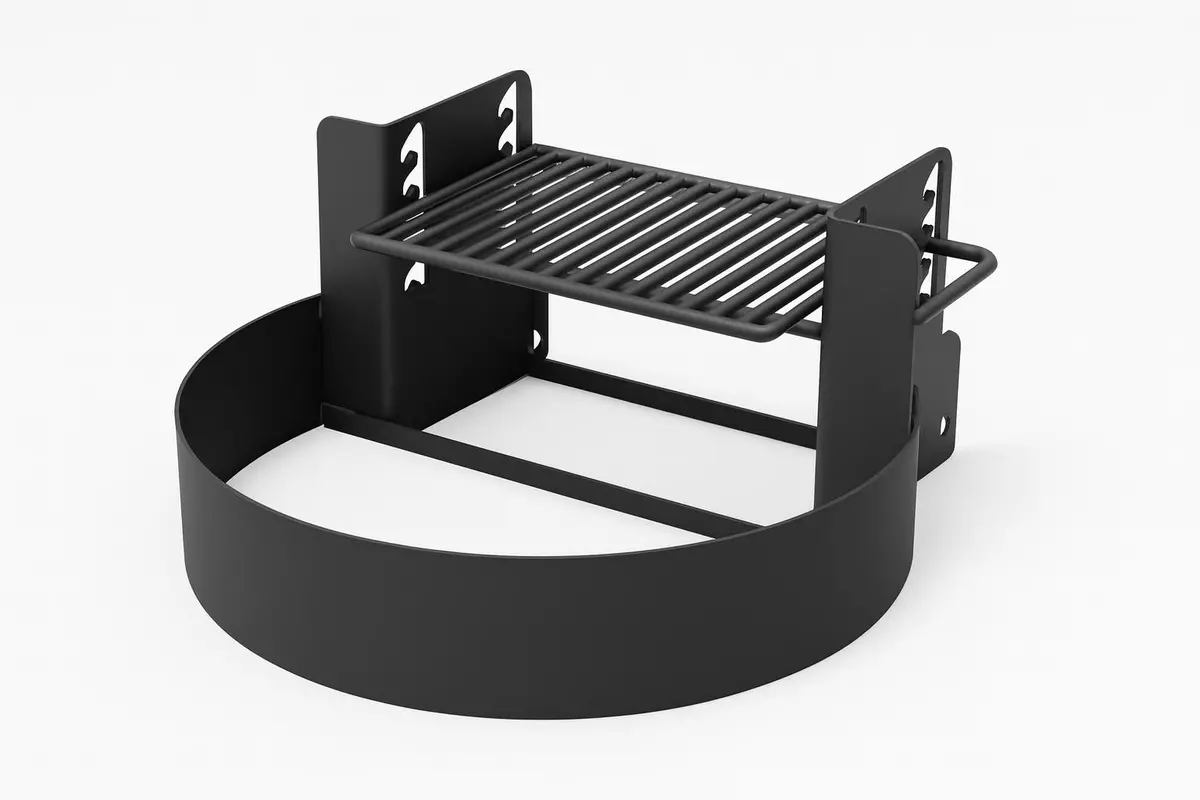 Fire Ring With Adjustable Grate 7" High With 300 Square Inch Cook Area, Set Of 2 1
