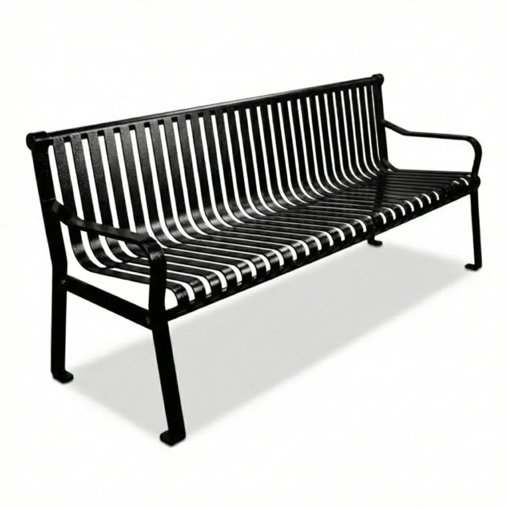 6' Commercial Slatted Steel Bench With Back 1