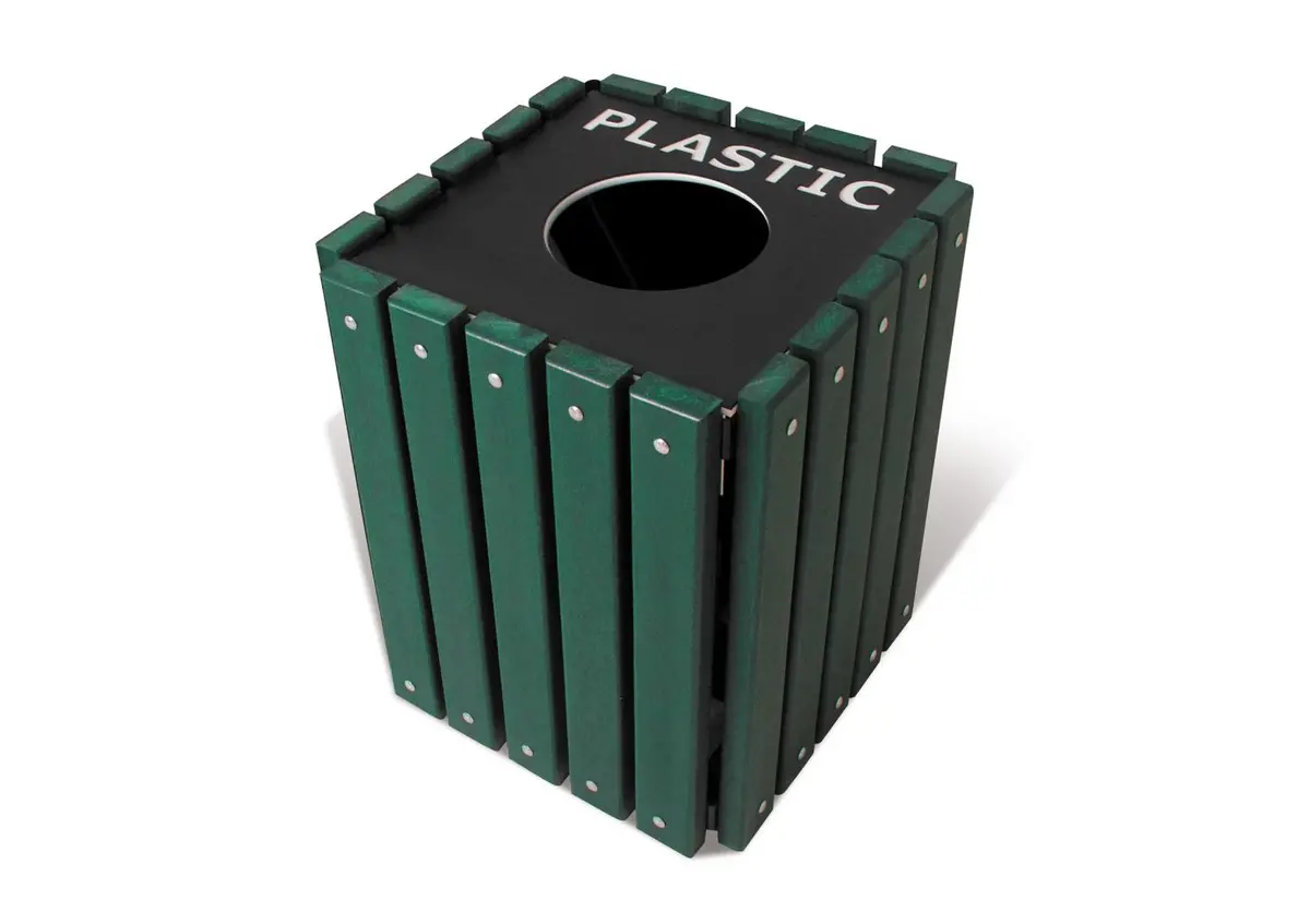 Square Recycled Plastic Recycling Trash Receptacle 1