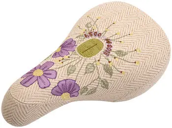 Odyssey X Bloom Bmx Fat Seat Pivota Cream Corduroy W/ Floral Embroidery 1
