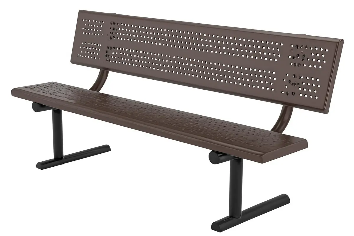 Beveled Perforated Steel Park Bench With Back 1