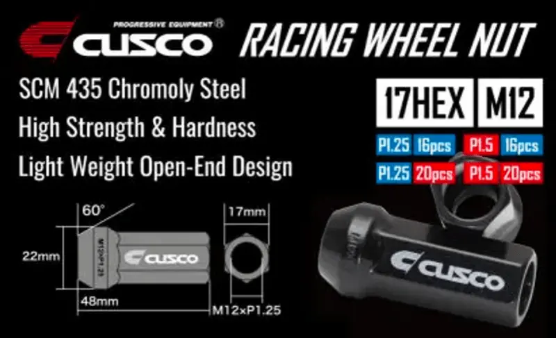 Cusco Universal Wheel Lug Nut Set M12 X P1.5Mm - Black  (16Pcs) 1