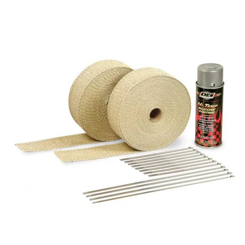 Dei Exhaust Wrap Kit - Tan Wrap & Aluminum Ht Silicone Coating (Aerosol) 1