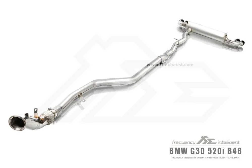 Bmw Fi Exhaust G30 / G31 520I Exhaust System | 2.0T B48| 2017+ Front Pipe + Mid Pipe + Valvetronic Muffler + Quad Silver Tips + Standard Remote 1
