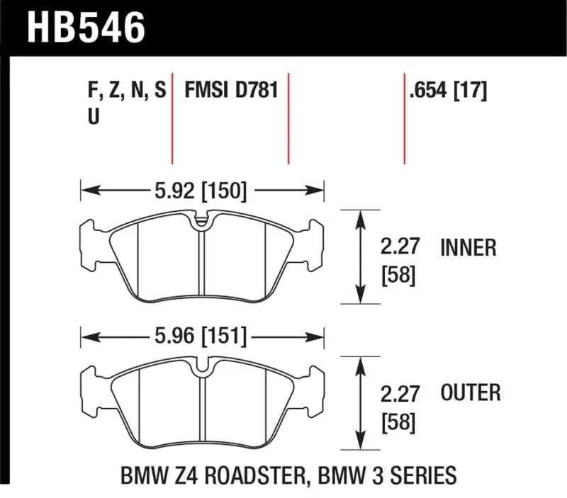 Hawk 08 Bmw Z4 3.0L Hps 5.0 Front Brake Pads 1