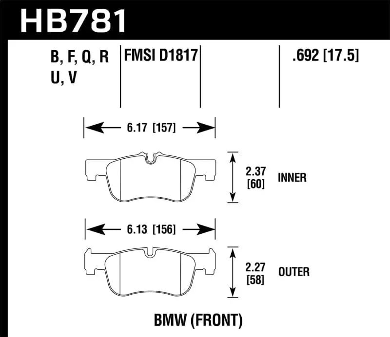 Hawk 12-15 Bmw 118I Hps Street Front Brake Pads 1