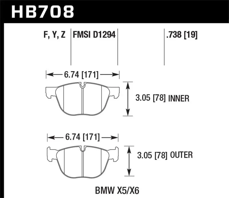Hawk 18-19 Bmw X6 Xdrive35i 3.0L Hps 5.0 Front Brake Pads 1