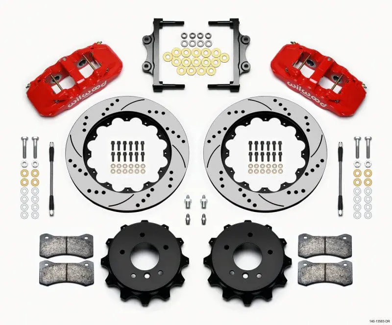 Wilwood Aero4 Rear Kit 14.00 Drilled Red 2007-2011 Bmw E90 Series W/Lines 1