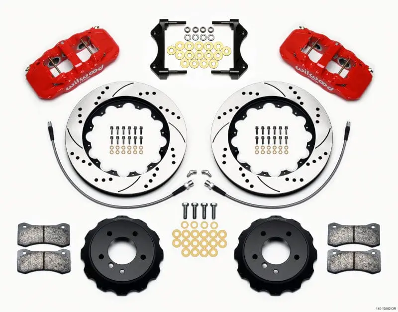 Wilwood Aero6 Front Hat Kit 14.00 Drilled Red 2007-2011 Bmw E90 Series W/Lines 1