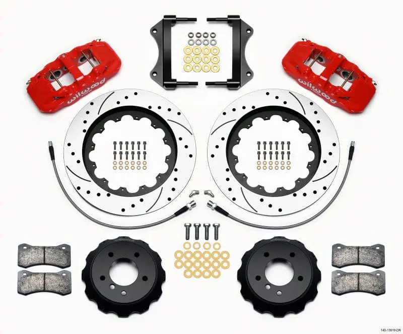 Wilwood Aero6 Front Hat Kit 15.00 Drilled Red 2007-2011 Bmw E90 Series W/Lines 1