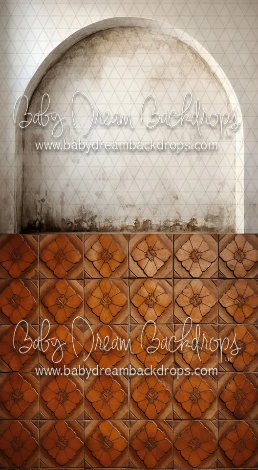 Textured Arch Wall 1 Flipped, Terra Cotta Flower Tiles Sweep (Md) 1