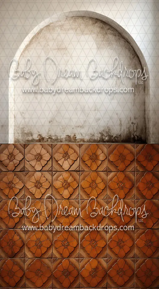 Textured Arch Wall 1, Terra Cotta Flower Tiles Sweep (Md) 1